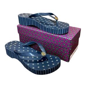 Tory Burch Navy Wedge Flip Flop Sandal